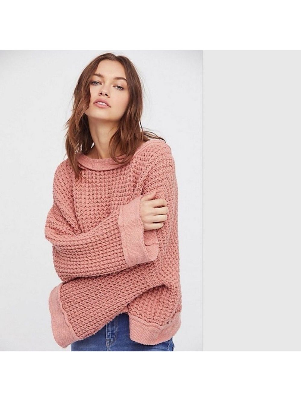 Free People Sweater Maybe Baby Pullover Sweater chunky knit lace up back